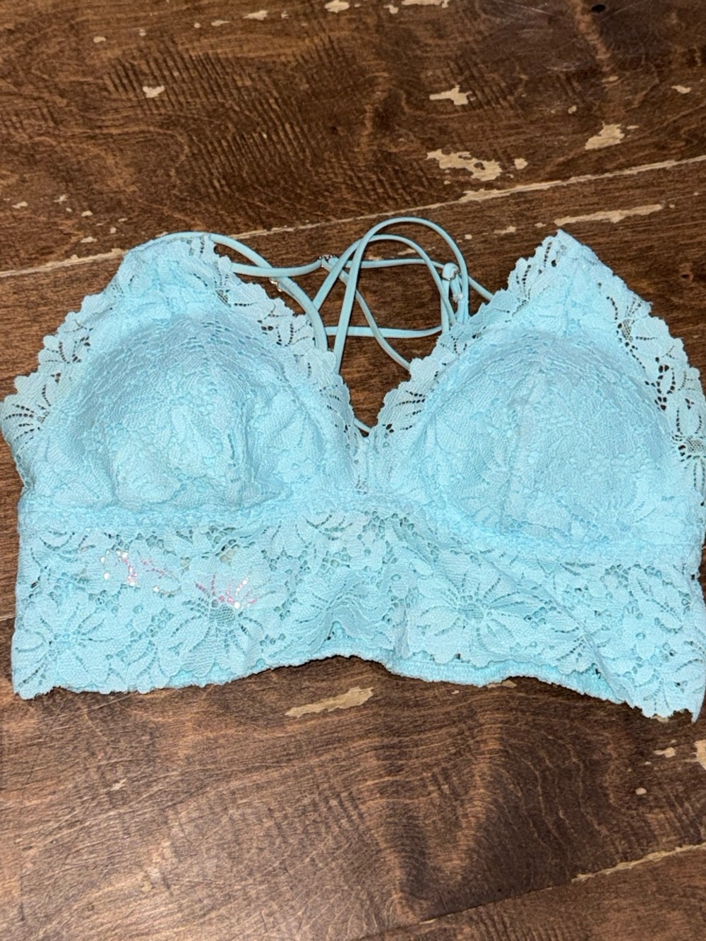 PINK Victoria's Secret Light Blue Lace Bralette with Strappy Back